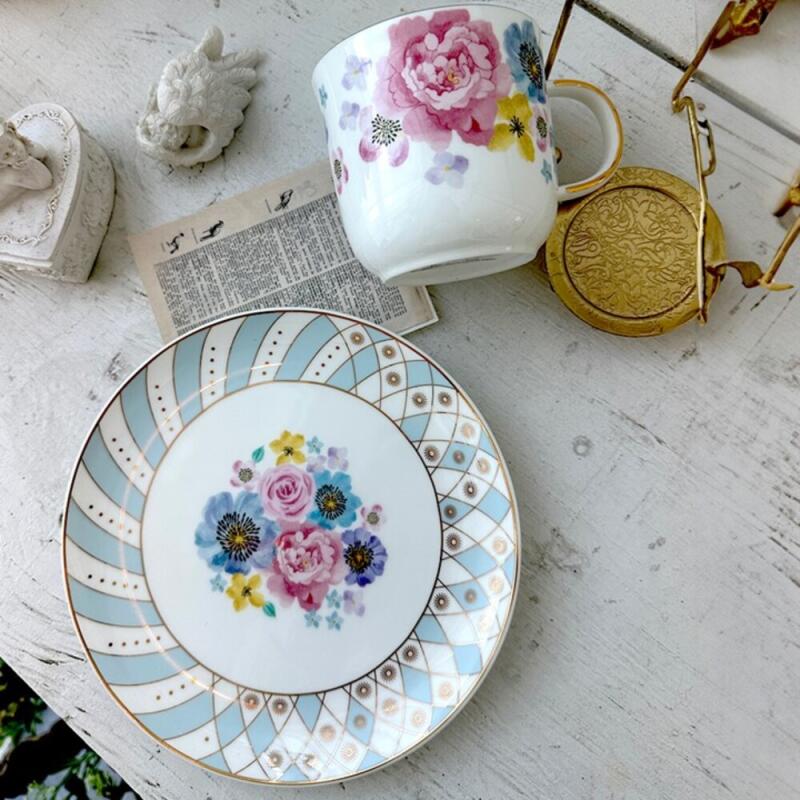 [Tea Set] Chamoa Antique Flower Gold Rim Brunch Set for 2 Baby pink