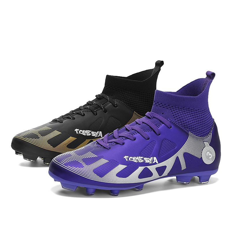 Profesjonalne męskie buty piłkarskie do futsalu, modne fioletowe dziecięce buty piłkarskie, wysokiej jakości buty sportowe do piłki nożnej na świeżym powietrzu dla mężczyzn