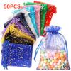 50PCS Sacs en Organza Étoile Lune Dorée avec Cordon de Serrage pour Noël Mariage Bijoux Cadeaux Faveurs