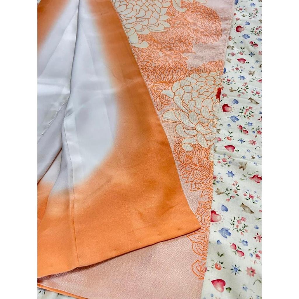 Used Bargain item Coral pink chrysanthemum lining with remaining cloth attached