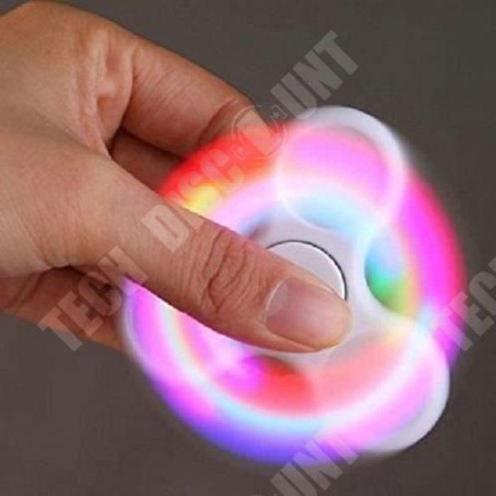 TD® Fidget Hand Spinner LED Lumineux-Jouet Triangle Adultes Enfants- Jeu de Doigts - Décompression, Anti-Stress - Blanc
