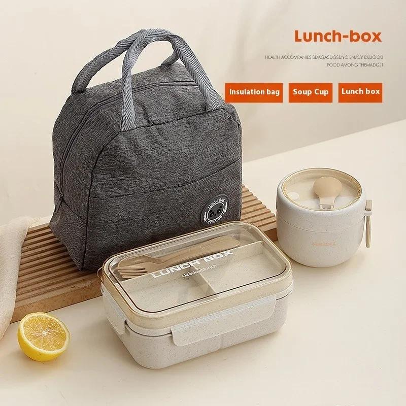 Lunchbox ze słomy pszennej dla uczniów, przenośny piekarnik mikrofalowy, pudełko bento, miska na zupę, torba termiczna, biuro szkolne, pojemniki do przechowywania żywności