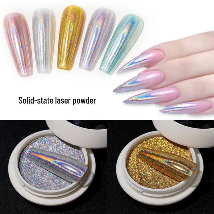 Solid Laser Powder for Nail Art: Gold, Silver, Titanium, and Mirror Glitter