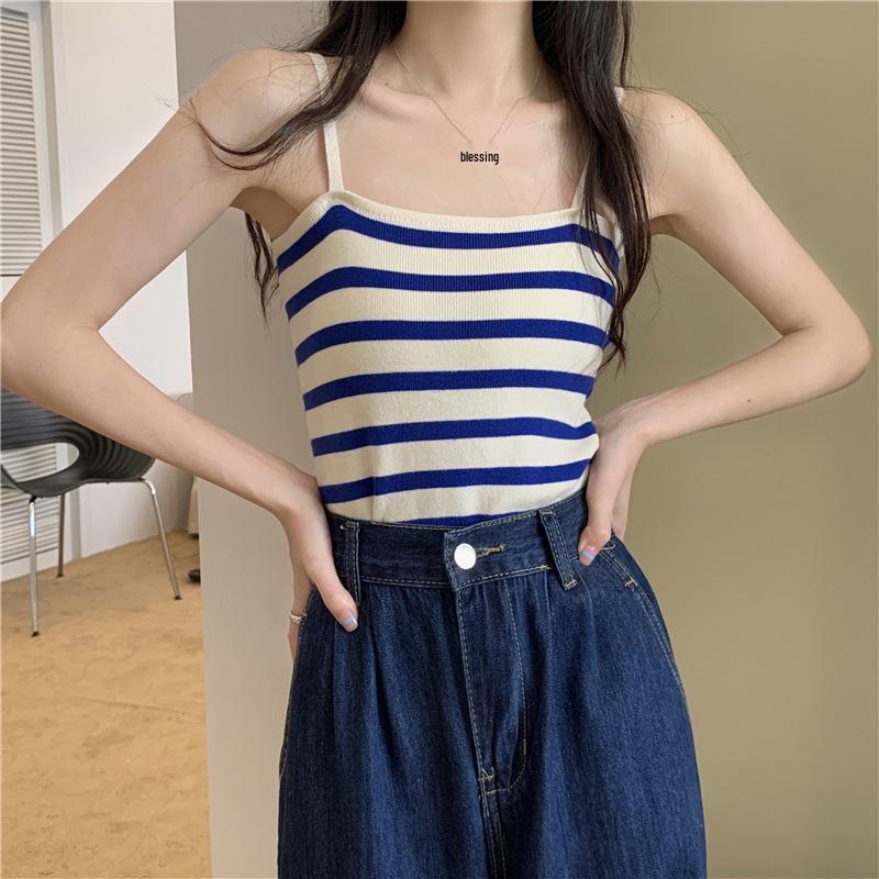 Chic Striped Knit Camisole - Women's Summer Top, Versatile for Inner or Outer Wear, Short and Stylish, Ideal for Southeast Asian Fashion