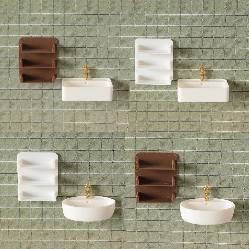 Miniature Dollhouse Bathroom Washbasin Storage Shelf Model Accessories