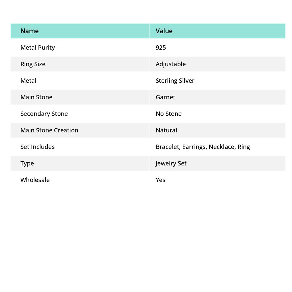 Garnet Gemstone Handmade 925 Sterling Silver Jewelry Set t8P51