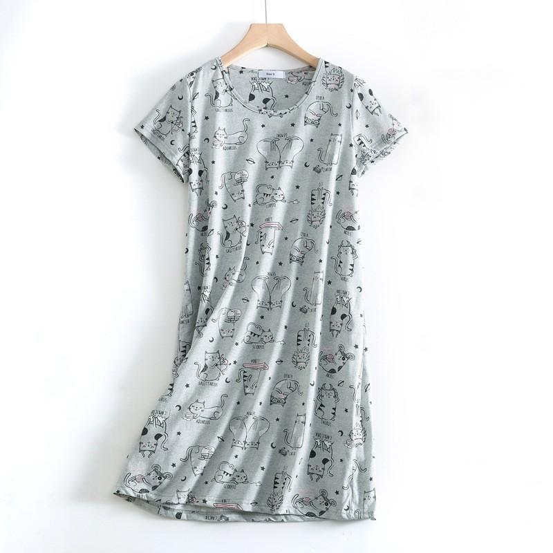 Plus size Estate Donna Camicia da notte Manica corta Simpatico cartone animato pigiameria dolce O Collo Camicie da notte Pigiama Pigiama da donna in cotone