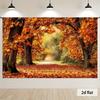 One polyester banner of autumnal golden forest path suitable for home decoration and party backgrounds in roomszyc