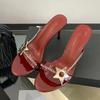 Elegant Round Open Toe Mules Thin High Heels Slippers Sandals Fashion Metal Chain Designer Slides Women Party Prom Shoes