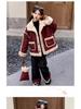 2025 Red Velvet Winter Coat for Big Kids - Thickened All-in-One Fashion