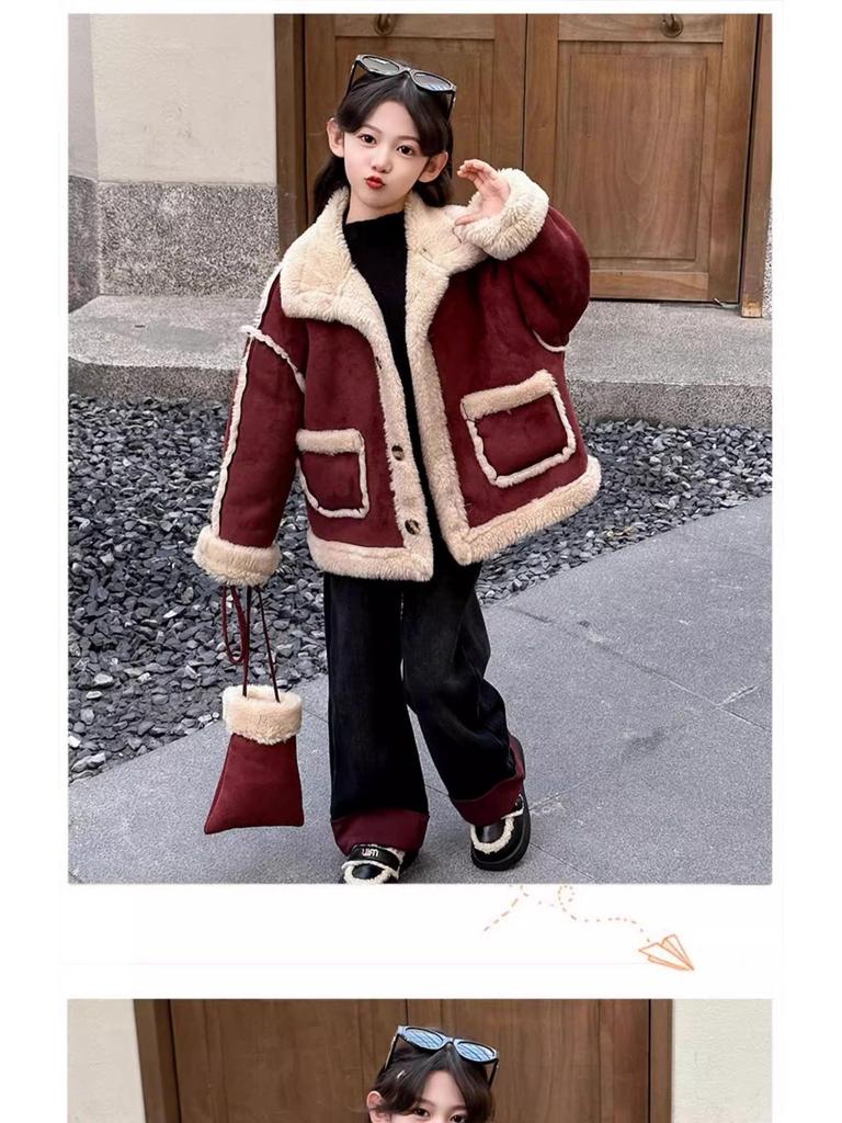 2025 Red Velvet Winter Coat for Big Kids - Thickened All-in-One Fashion