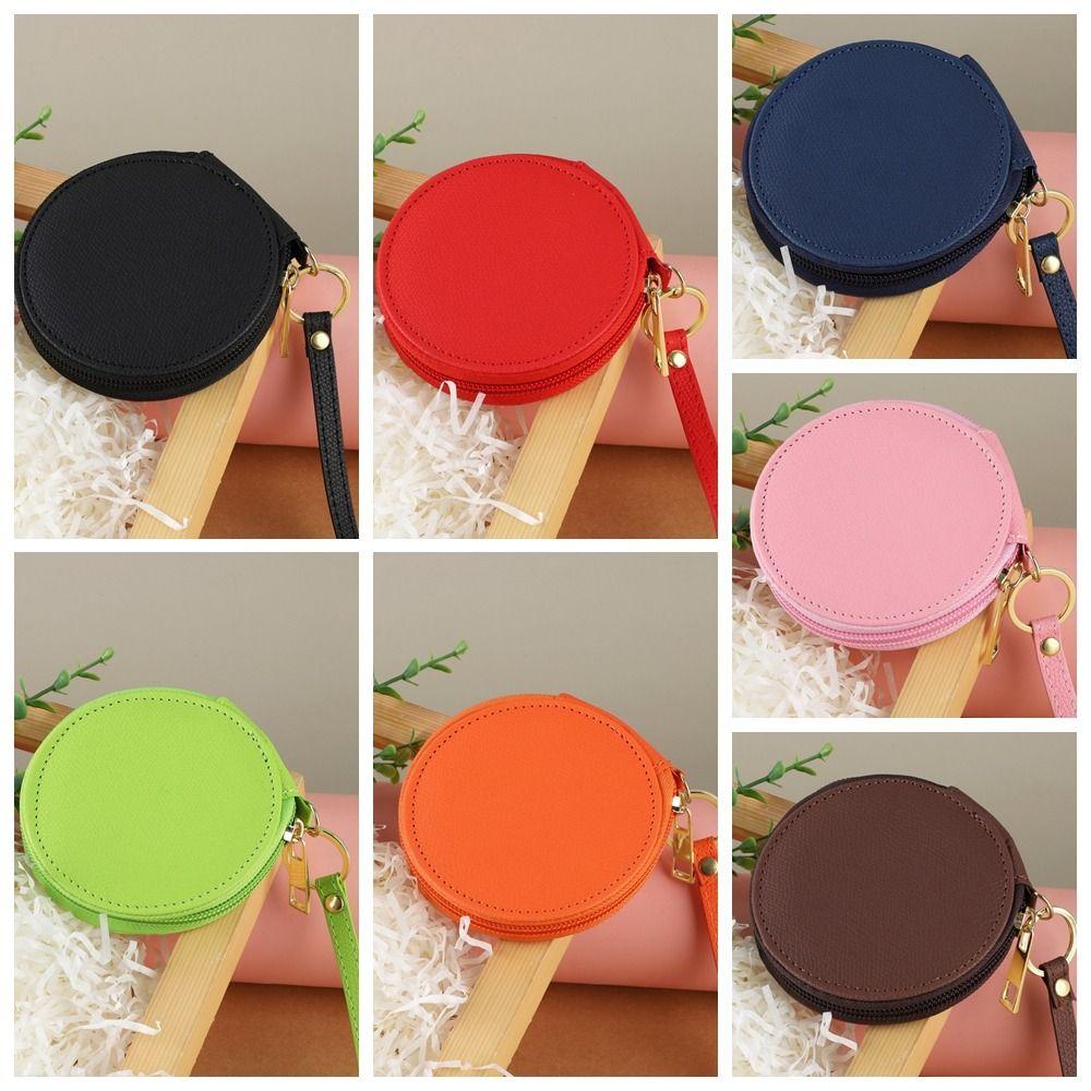 Zipper PU Leather Coin Purse Bag Pendant Keychain Small Storage Bag Round Wallet  Bag Pendant Decor