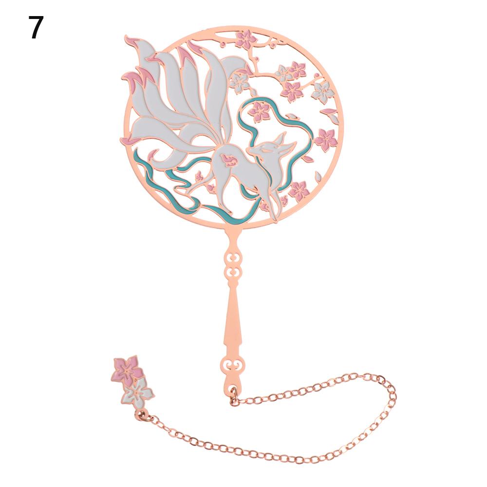 Chinese Style Calligraphy Painting Bookmark Group Fan Book Clip Pagination Mark Metal Tassel Stationery School Office Supplies