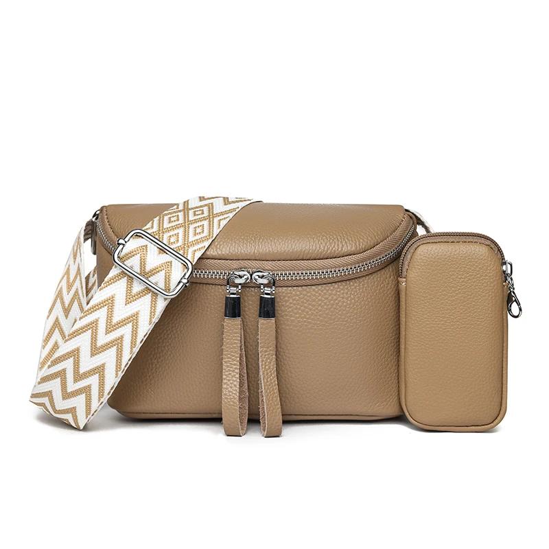Two In One Women Vintage Underarm Bags  Cowhide Leather Shoulder Bag Multipocket Adjustable Strap Female Commute Daily Bags