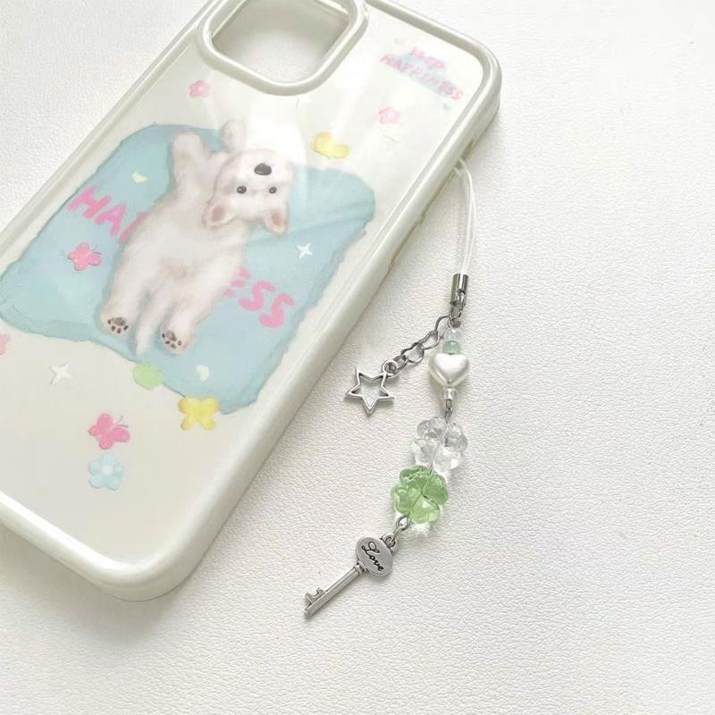 Colorful Keychain Elegant Beaded Four Leaf Clovers Phone Pendant Bag Charm Stylish Accessory for Fashion Enthusiasts
