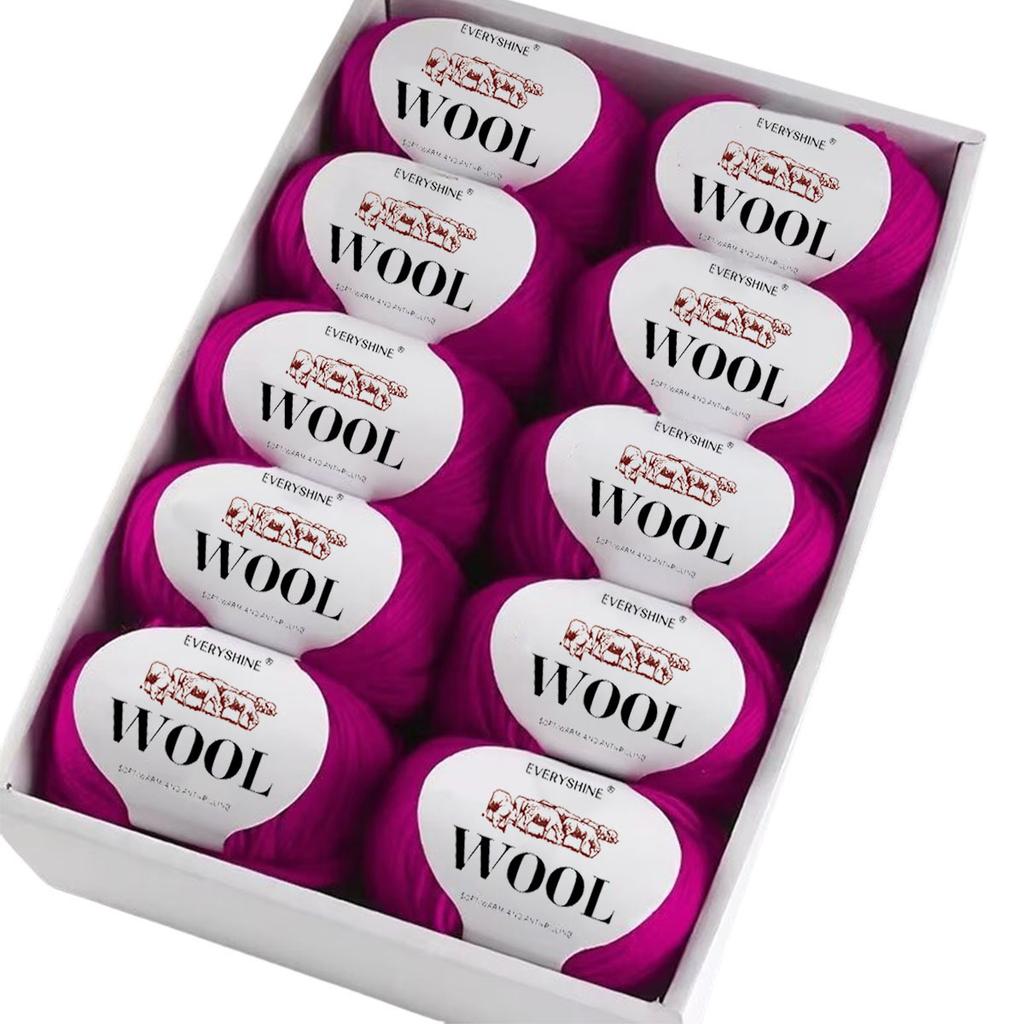 10-Pack Wool Blend Yarn Medium-Fine 80% Wool 20% Polyester Multi-Color Assortment for Knitting & Crochet Soft & Warm 500g Total