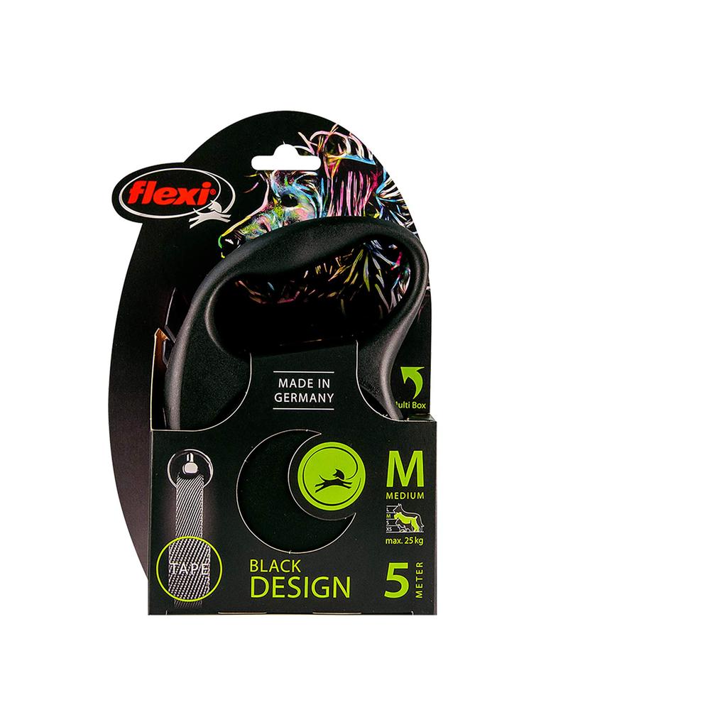 Flexi Black Design Tape, Medium (Under 25kg), 5m, Silver [Dog Lead]