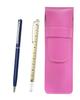Pink Grained Leather Pen Case with Slide Measuring Stick and Slim Rotating Ballpoint Pen Blue Set, SASP-708W-PD04-L