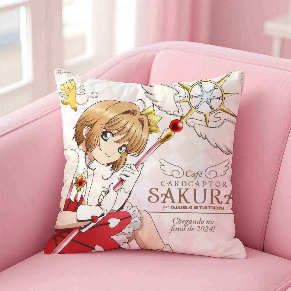 C-Cute Sakura Kinomoto Pillow Case Anti-Dustmite Pillowcase Invisible Zipper Silky Short Plush Sofa Cushion Cover