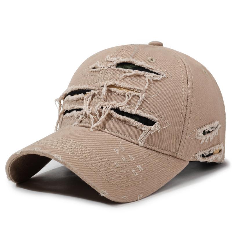 Distressed Trendy Hip-Hop Hole Breaking Ripped Baseball Cap Vintage Washed Retro Duckbill Cap Korean Ins Deep Top Sunshade