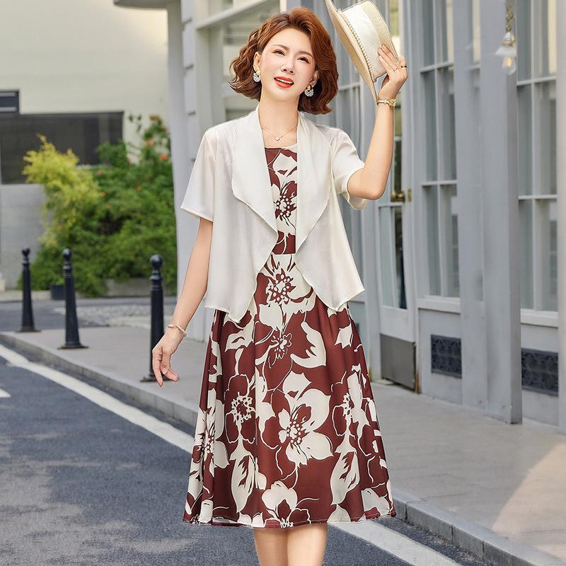 

Women s Chiffon Shawl & Cardigan Set: Lightweight Summer Short-Sleeve Dress, Sun Protection & Casual Wear 2XL (recommended for 105-120 lbs) красный/кофейный