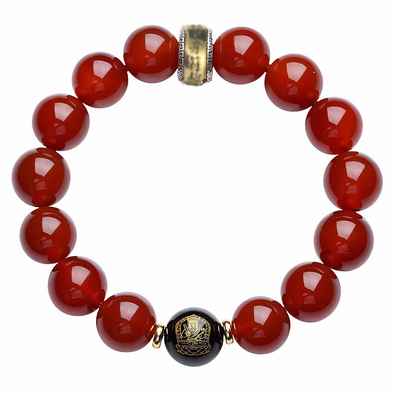 7A Grade Red Agate Zodiac Guardian Buddha Bracelet for Men & Women - Natural Agate Buddhist Beads