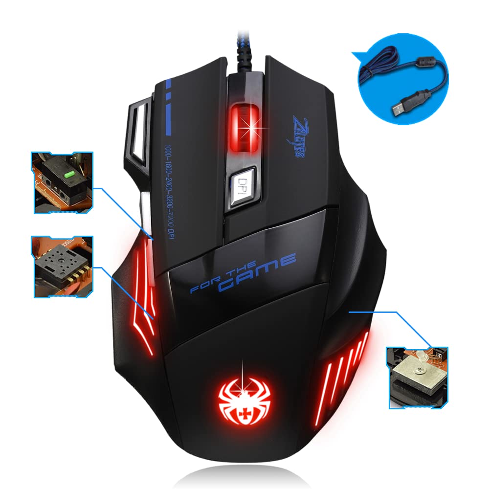 Nova Wired Gaming 7200 DPI 7 Programmable LED Ergonomic Optical Gaming Durable for Gaming and Office Windows Compatible (Black) Mouse, Adjustment,