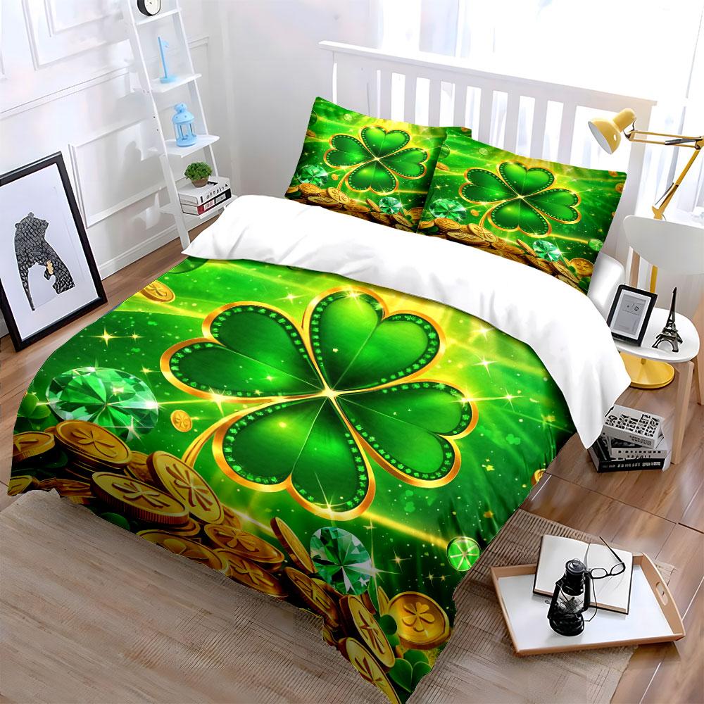Lucky Clover Decorative Set Bedding Set with 1 Duvet Cover 2 Pillowcases Single Double King Queen Gift