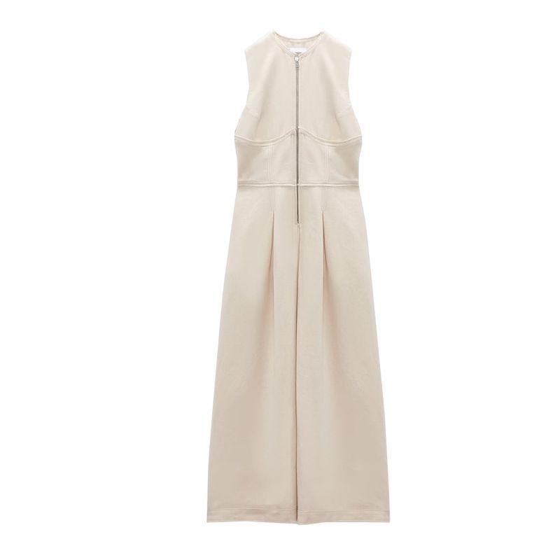 Spring New Arrival Sleeveless Long Jumper Dress Casual Elegant French Waist Zipper Dress 2902586
