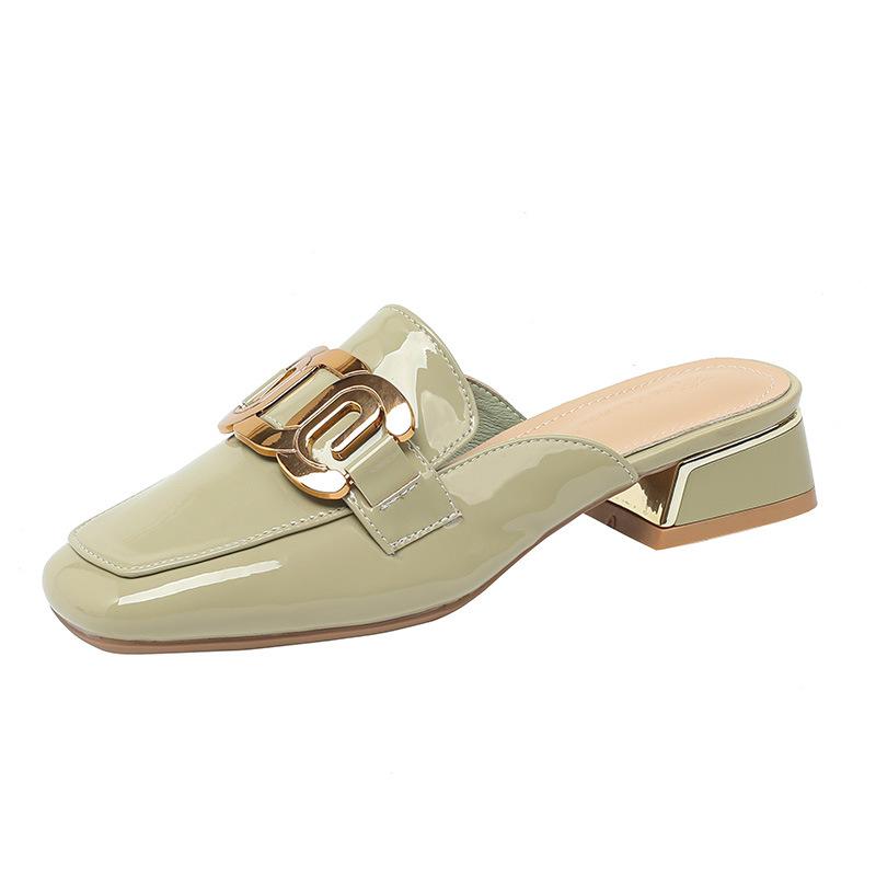 Mode Dicke Ferse High-End Taschenkopf Halbschuhe Damen tragen neue vielseitige Ein-Pedal coole Hausschuhe Damen