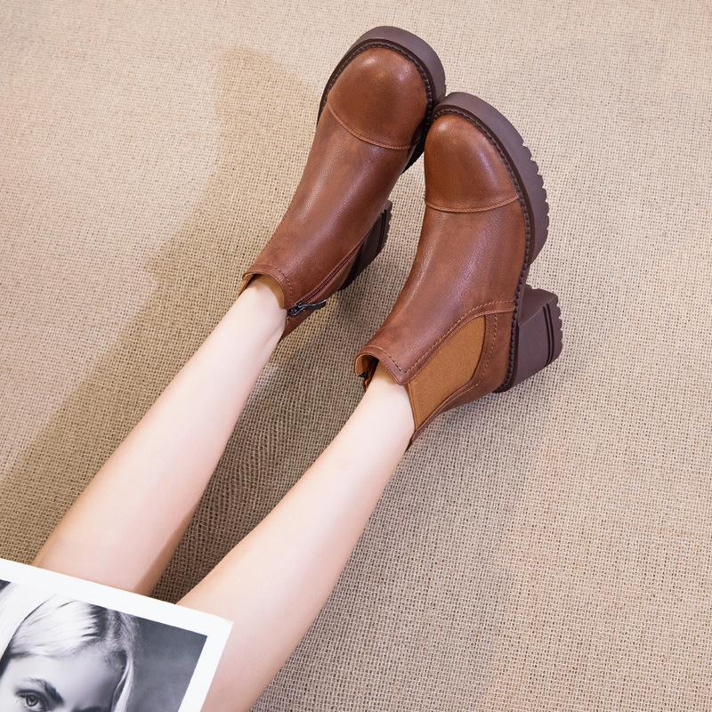 

Кожаные ботинки Мартин на платформе женские в британском стиле 2025 новые на высоком каблуке на маленьком толстом каблуке короткие ботинки весенние, осенние и зимние одинарные ботинки 34