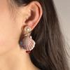 Ocean Vacation Style Colored Ceramic Scallop Pendant Earrings Imitation Pearl Niche Versatile Casual Women's Models