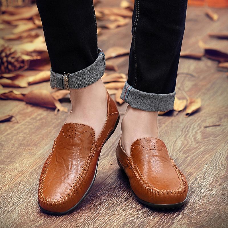 New Men Shoes Comfy Luxury Business Style Genuine Leather Mens Loafers Moccasins Italian Breathable Slip on Male Boat Shoes Plus