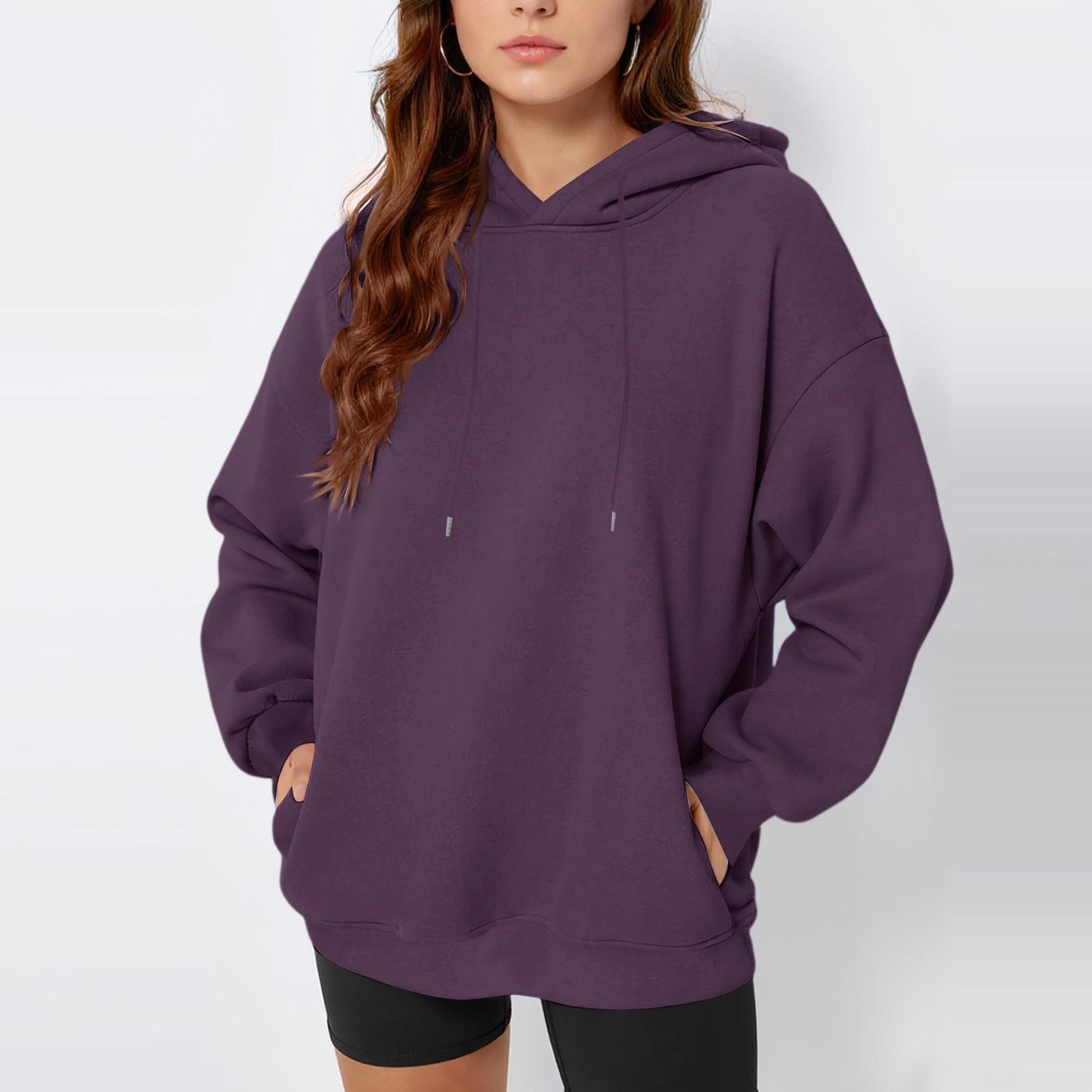 

Женские худи оверсайз, флисовые толстовки, осенняя мода 2025, пуловеры, зимняя одежда XL фиолетовый
