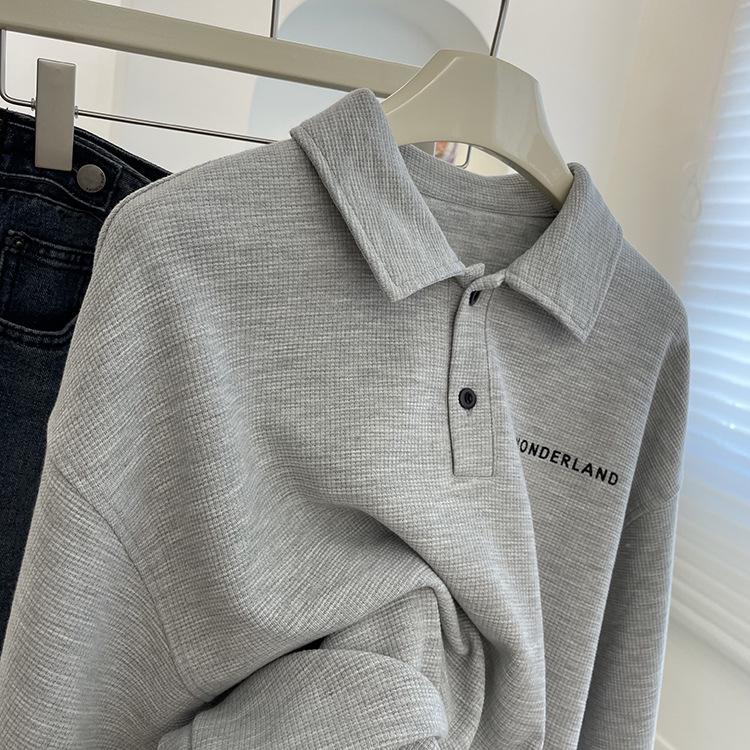 Retro Loose Long Sleeve Polo Sweatshirt - Casual Versatile Student Top