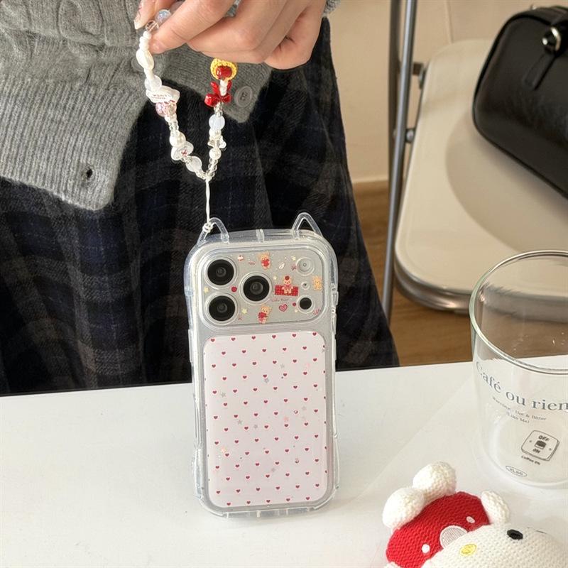 Red Heart Bear Charm Phone Case for iPhone 17/16 Pro Max/15/14