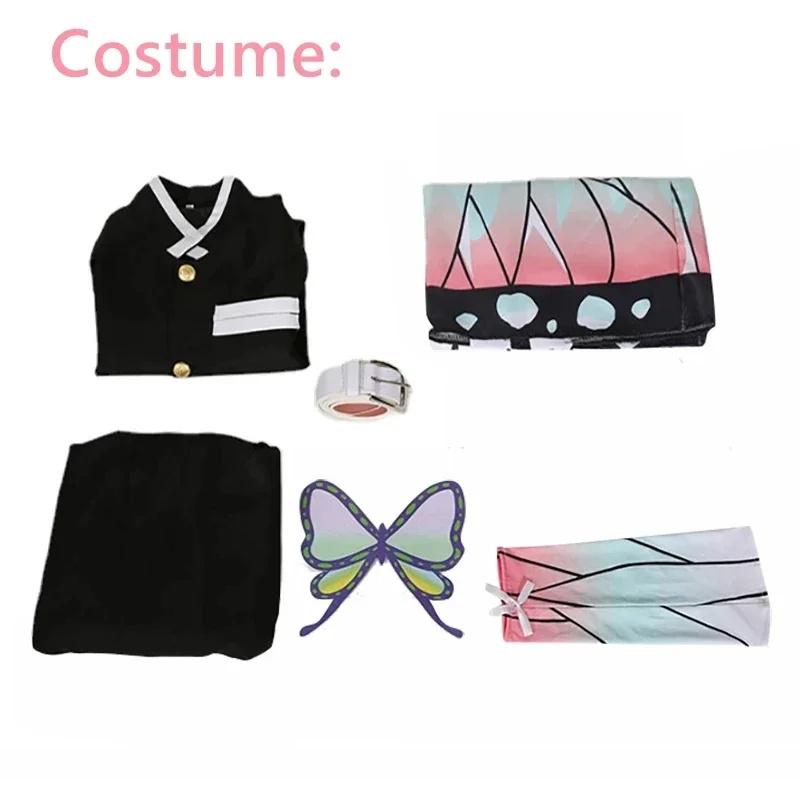 New Shinobu Kochou Anime Cosplay Costume Kanae Women's Uniform Slayer Cloak with Butterfly Clip Adult Kids Halloween Outfit