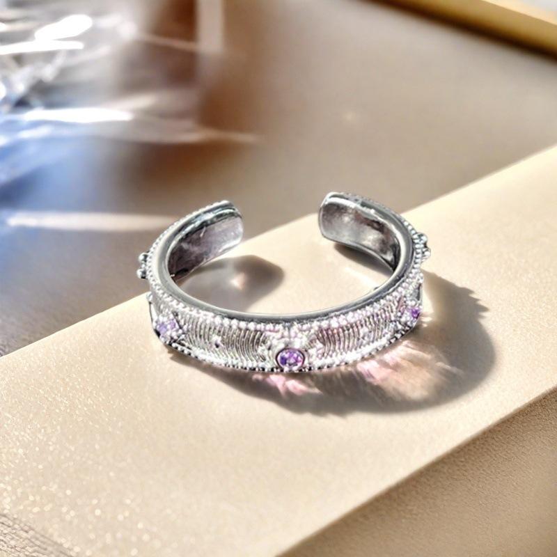 Девять Фиолетовых Изоляция Фиолетовый Циркон Матовый Открытое Кольцо Женское Нишевый Дизайн Продвинутая Индивидуальность Легкая Роскошь Кольцо Adjustable opening