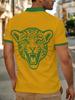 Men'S Outdoor Polo Shirt, Multi-Size Available, Yellow Base with Leopard Print on Chest, Fashionable And Comfortable, Men'S Top Suitable for Hiking