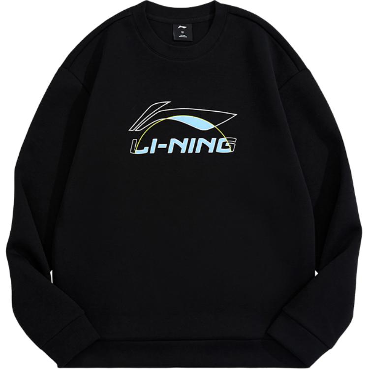 Li Ning Pattern Logo Round Neck Long Pullover Loose Sweatshirt Men sweatshirt Black AWDUH45-1