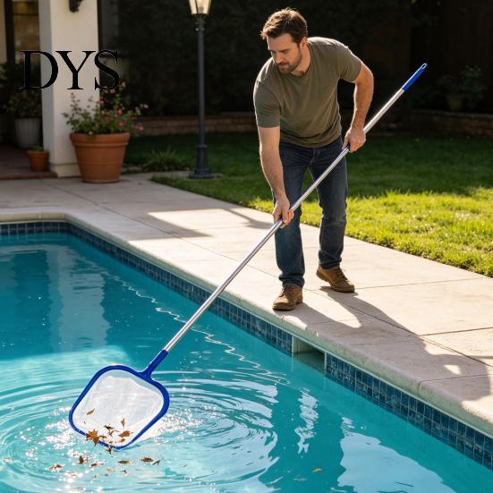 Outdoor Wasseroberflächenreiniger Poolkescher mit 5-teiligem Stiel, Feinmaschiges verstellbares Schwimmnetz, Laubfänger Whirlpool-Rechen zur Reinigung