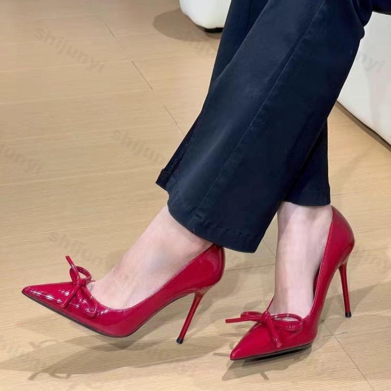 Modische Schleifen Design Mode High Heels für Damen Sommer 2025 Neu Flacher Ausschnitt Spitz Zehen Dünner Absatz Einzelne Schuhe Elegante Slipper Pumps