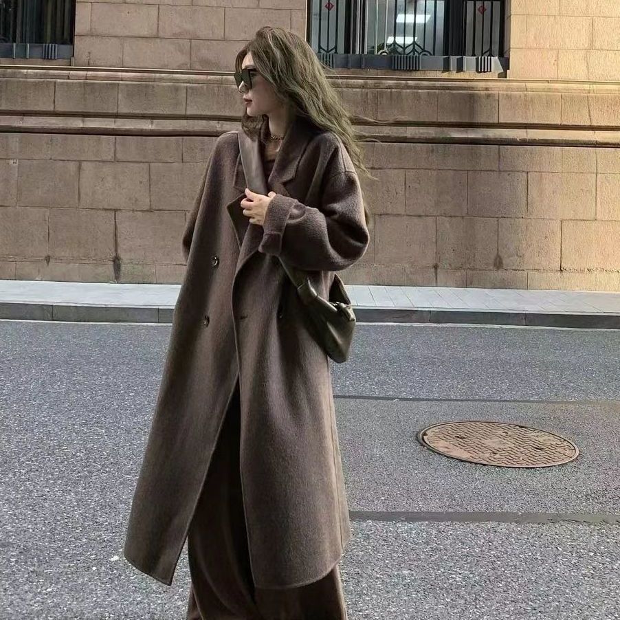Women's Korean-Style Mid-Length Woolen Outer Wear Preppy Vibe Loose Coat