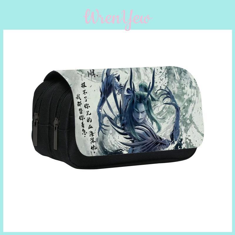Nezha Cartoon Double Compartment Pen Bag With Durable Nylon For School Use