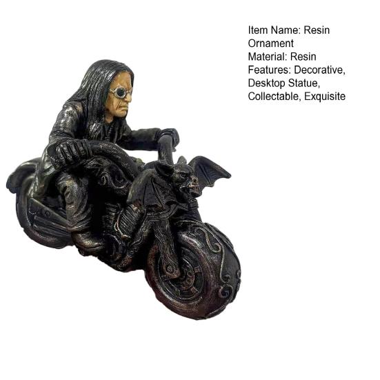 Bat Motorcycle Ornament Black Robe Man Riding Bat Motorcycle Figurine Collectible Rock Singer Desktop Statue Gift for Fans