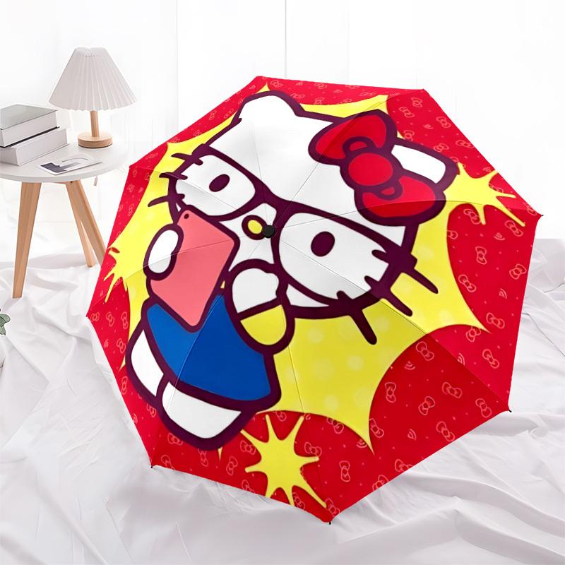 1PC Hello Kitty Print Umbrella, Featuring Automatic Folding, And Shielding. This Sturdy And Durable Umbrella with Eight Ribs Is Convenient for Outdoor