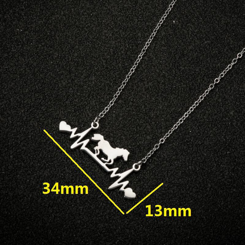 Stainless Steel Zodiac Horse Pendant Necklace with EKG Heartbeat Design