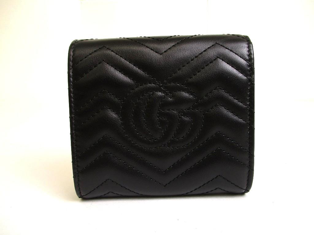 Authentic GUCCI GG Marmont Black Leather Bifold Wallet Compact Wallet #a913  Refurbished