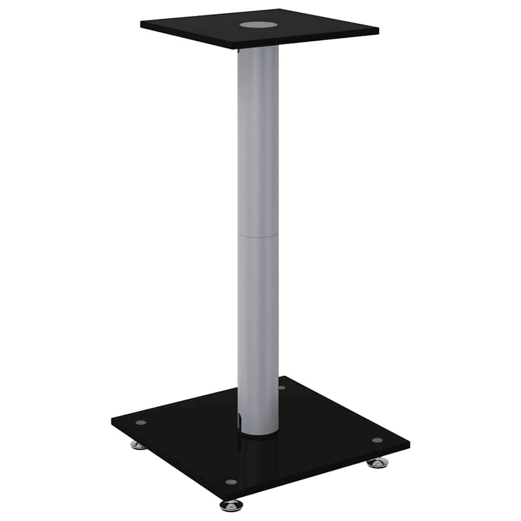 Speaker Stands 2 Pcs Black & Silver Tempered Glass 1 Column