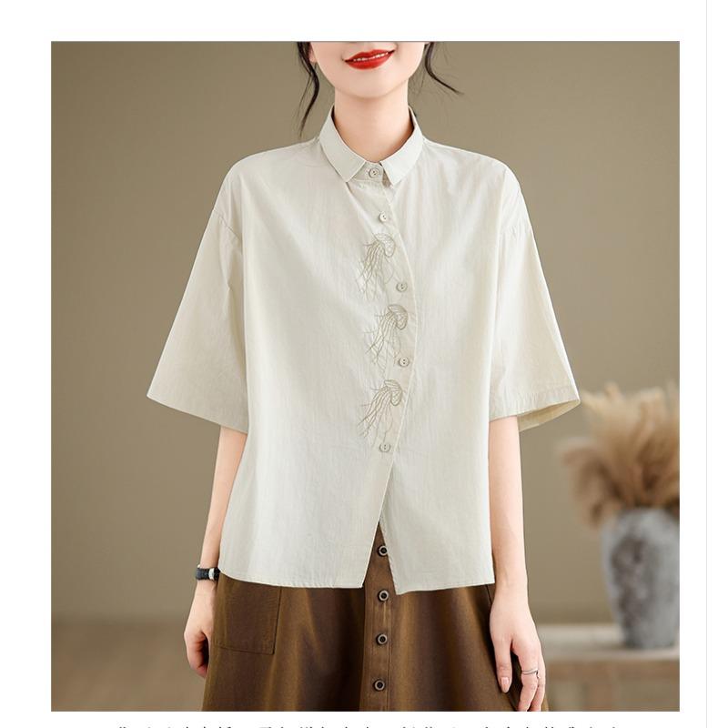 DIMANAF Summer 2026 Women Plus Size New Blouse Shirt Short Sleeve Casual Loose Lady Tops Shirts Cotton Print